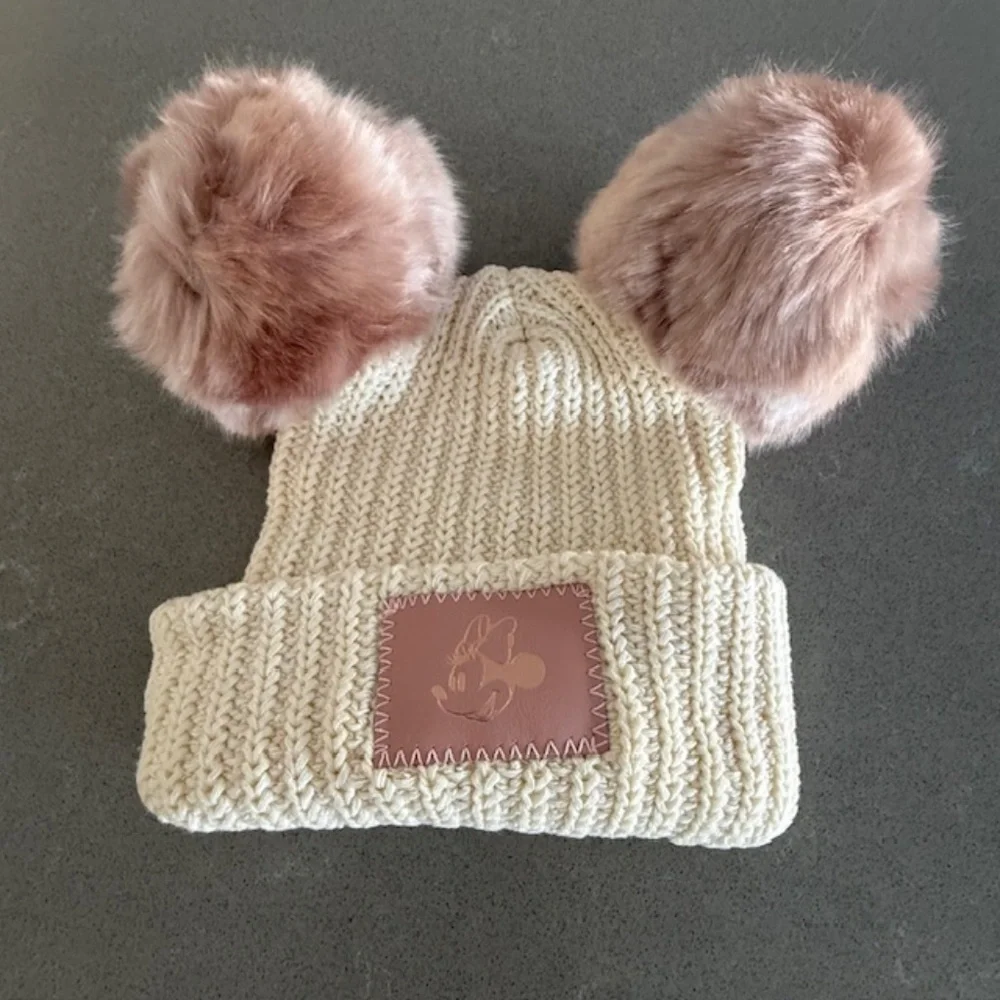 New!  Minnie Mouse Love Your Melon Youth Speckled Cuff Double Pom Hat  White